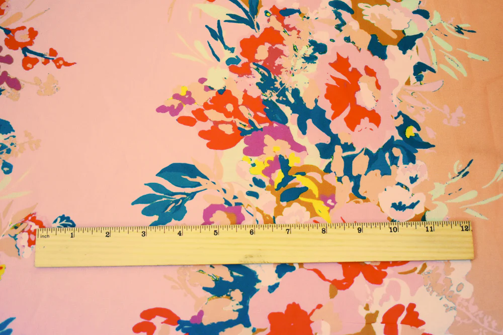 Pink-Teal-Multi Floral Printed Poly Chiffon Woven Fabric - Image 4