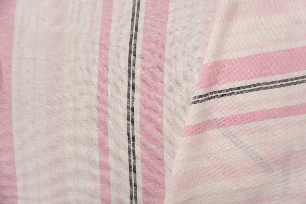 Pink-White Famous Maker Rayon-Linen Stripe Woven Fabric - Image 2