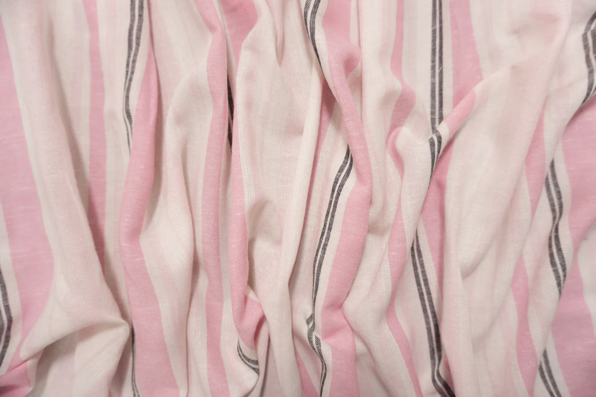 Pink-White Famous Maker Rayon-Linen Stripe Woven Fabric - Image 3
