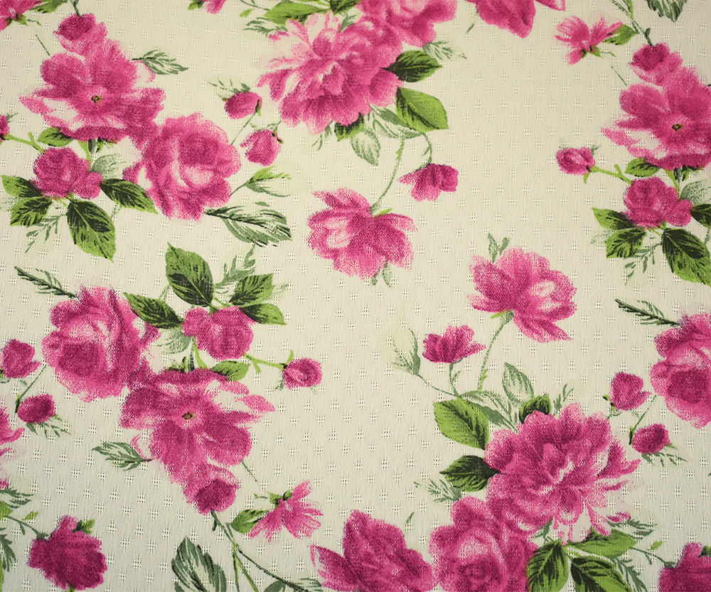 Pink-White-Green Floral Printed Poly Dobby Chiffon Woven Fabric - Image 3