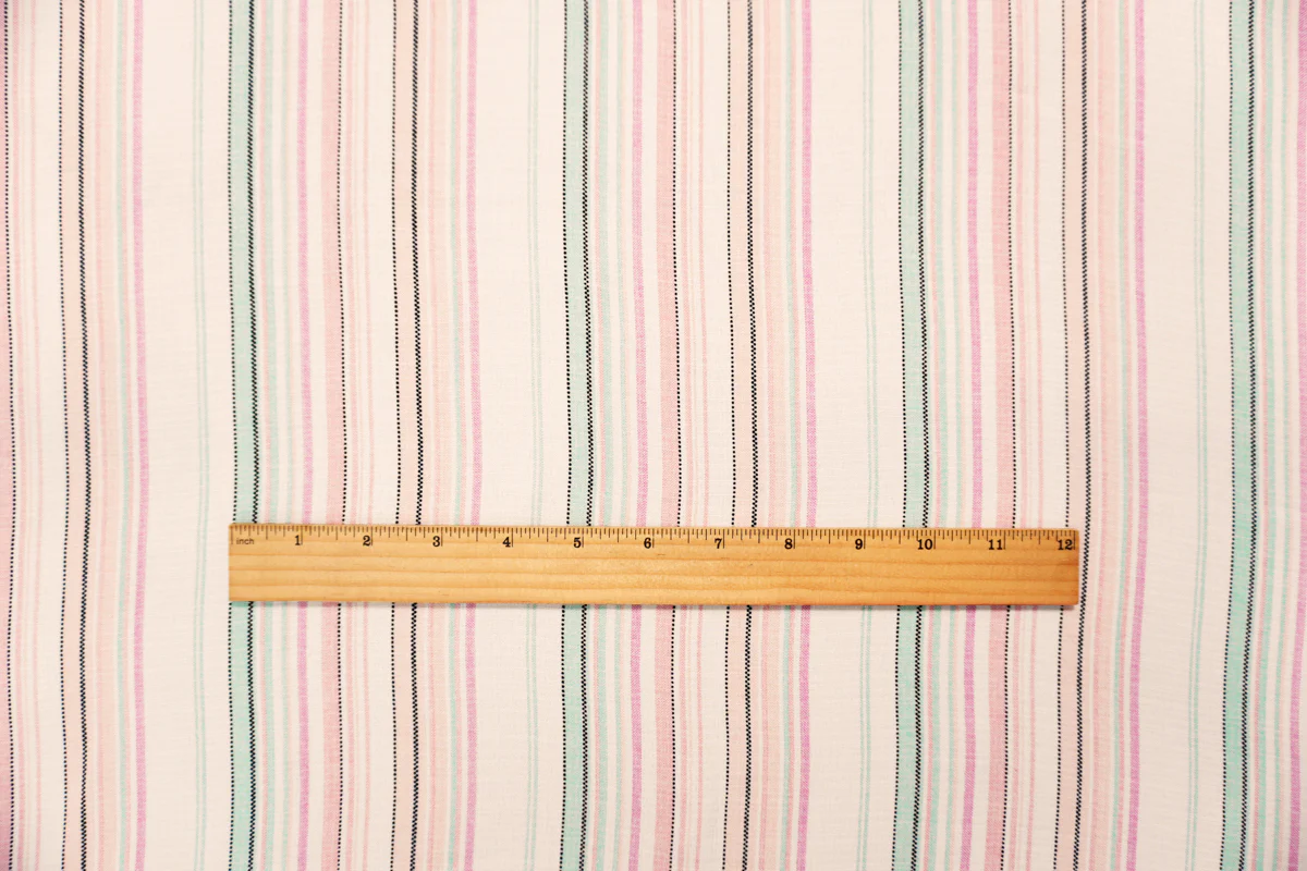 Pink-White-Green Poly Stripe Slub Woven Fabric - Image 5
