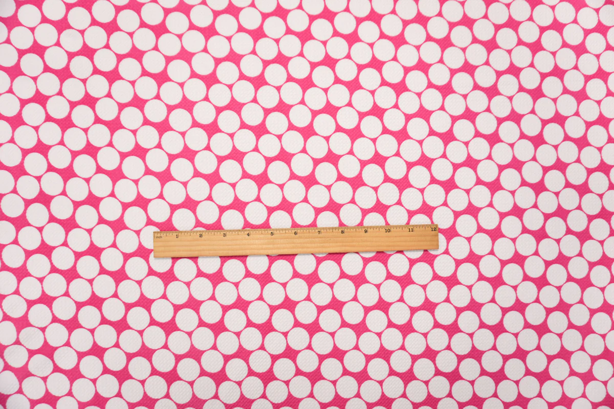 Pink-White Poly Dot Print Liverpool Double Knit Fabric - Image 4