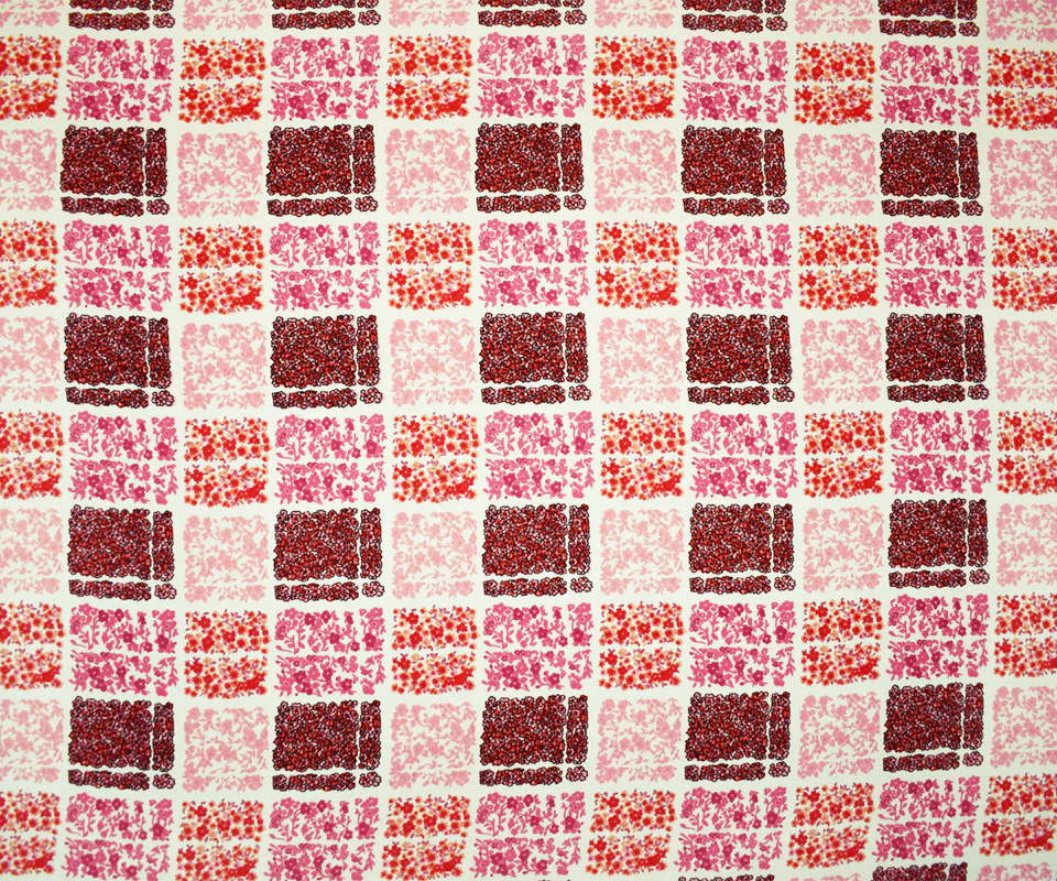 Pink-White Poly Square Floral Plaid Printed Moss Crepe Woven Fabric - Image 3