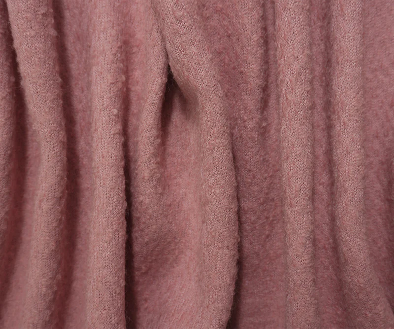 Pink Wool Poly Solid Boucle Knit Coating Fabric - Image 2