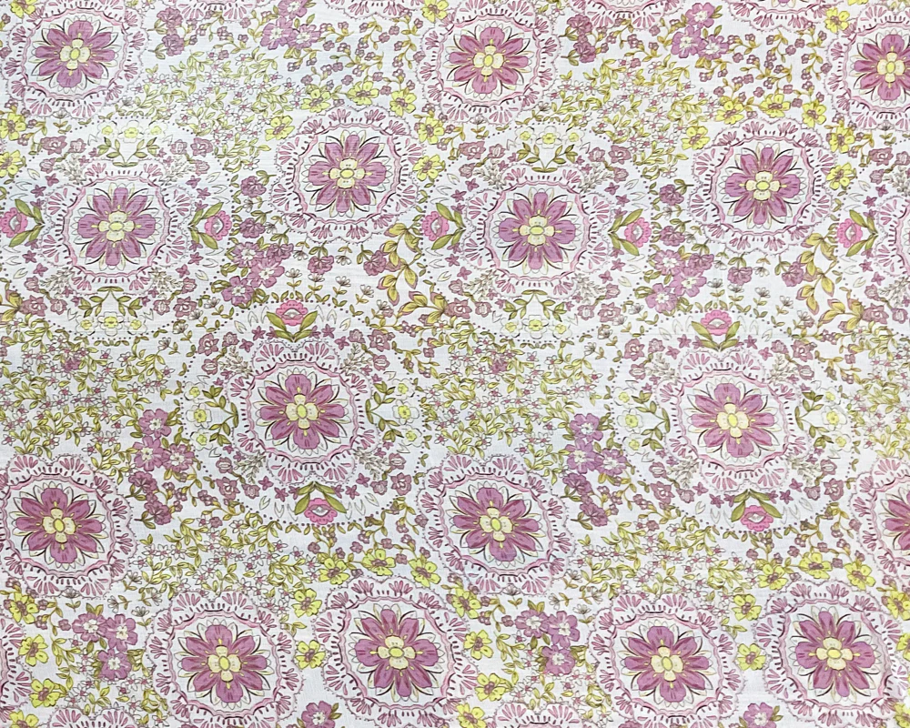 Pink-Yellow-Multi Poly Floral Printed Crinkle Yoryu Chiffon Woven Fabric - Image 3