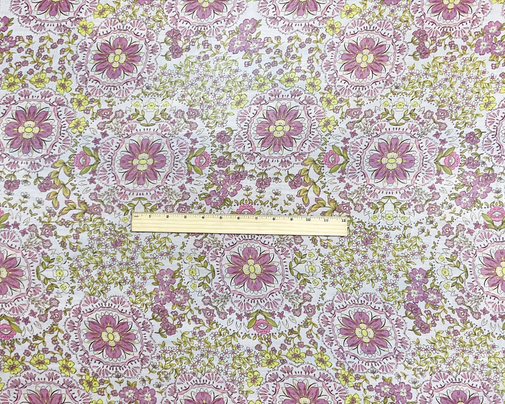 Pink-Yellow-Multi Poly Floral Printed Crinkle Yoryu Chiffon Woven Fabric - Image 4