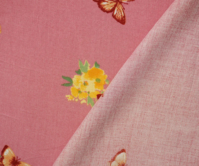 Pink-Yellow-Multi Rayon Floral Butterfly Printed Challis Woven Fabric - Image 2