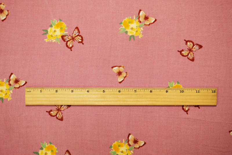 Pink-Yellow-Multi Rayon Floral Butterfly Printed Challis Woven Fabric - Image 4