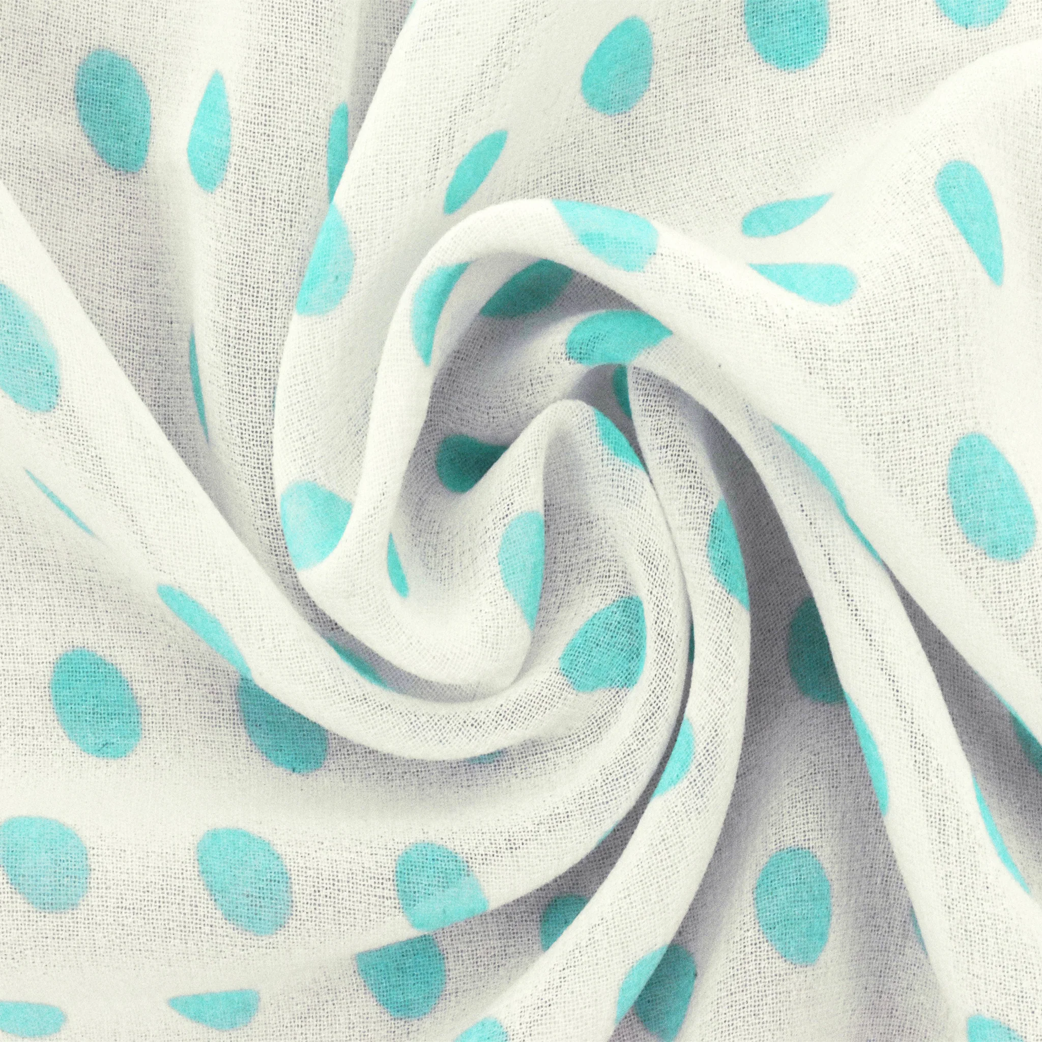 Pure White-Aqua Dot Printed Poly Chiffon Woven Fabric - Image 3
