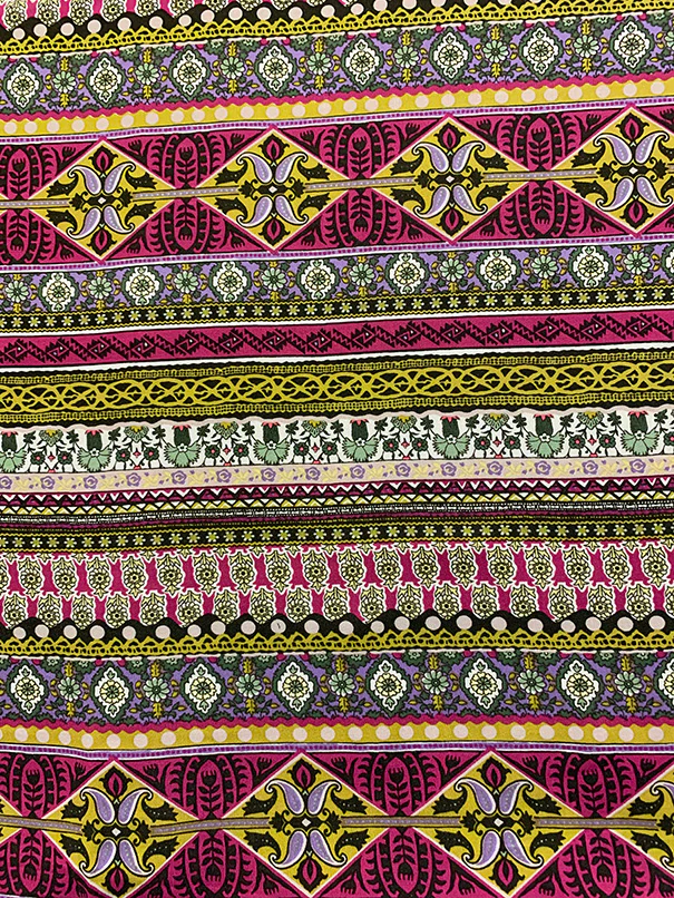 Purple and Magenta Multi Stripe Print Rayon Challis Fabric - Image 2