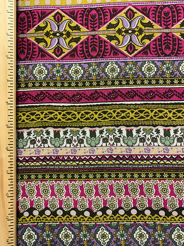 Purple and Magenta Multi Stripe Print Rayon Challis Fabric - Image 4
