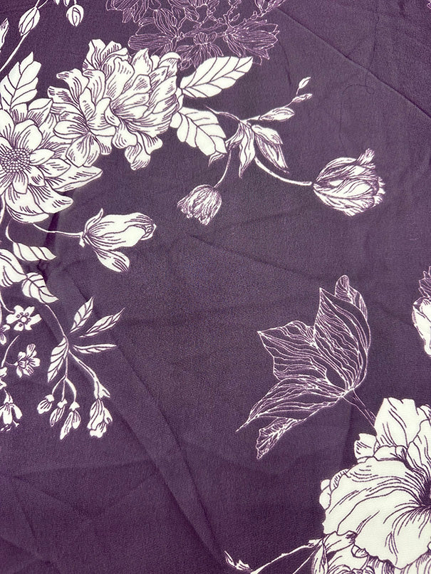 Purple and White Floral Print Poly Chiffon Fabric - Image 2
