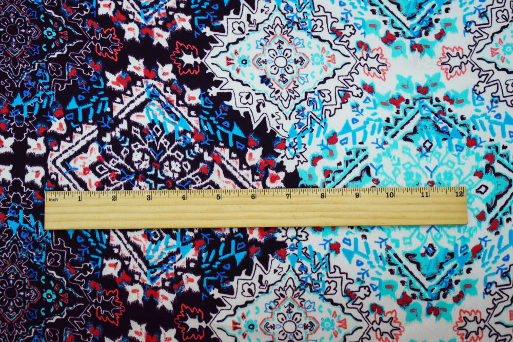 Purple-Aqua-Multi Poly Aztec Printed Momie Georgette Crepe Woven Fabric - Image 2