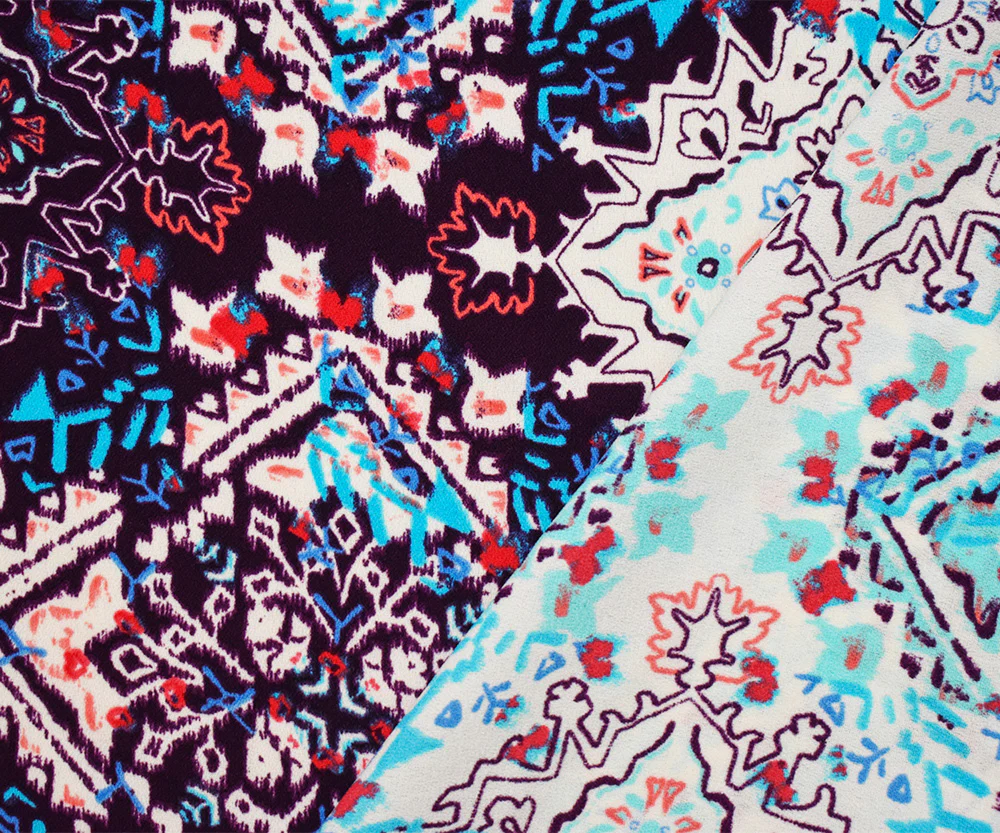 Purple-Aqua-Multi Poly Aztec Printed Momie Georgette Crepe Woven Fabric - Image 3