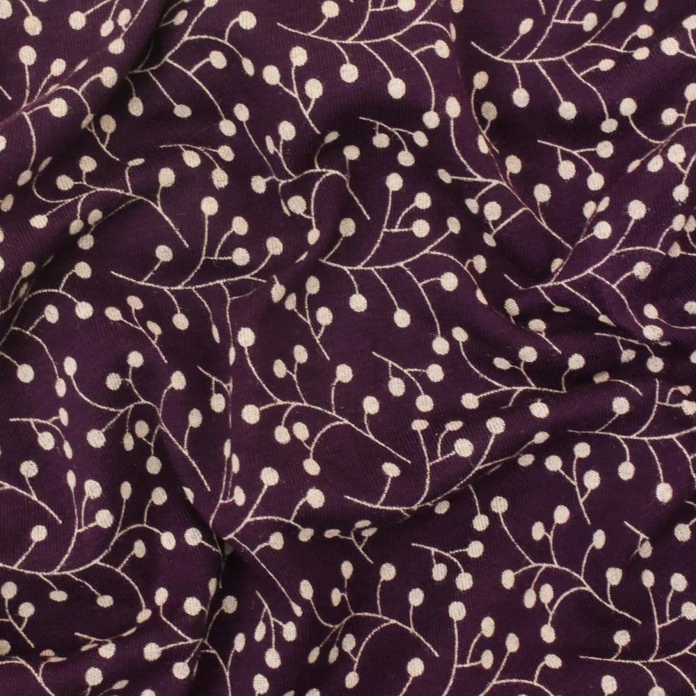 Purple-Beige Berry Printed Cotton Stretch Spandex Jersey Knit Fabric - Image 3