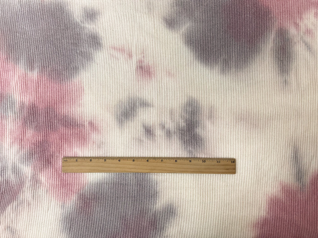 Purple-Beige Cotton Stretch Tie Dye Brushed Face Rib Knit Fabric - Image 3