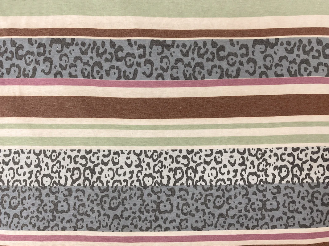 Purple-Beige-Multi Poly Stripe Leopard Printed Jersey Knit Fabric - Image 2