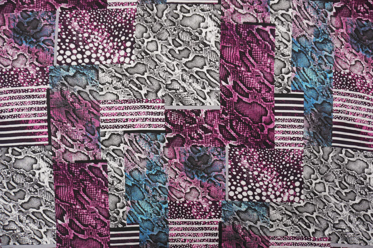 Purple-Black-Multi Rayon Reptile Printed Challis Woven Fabric - Image 3