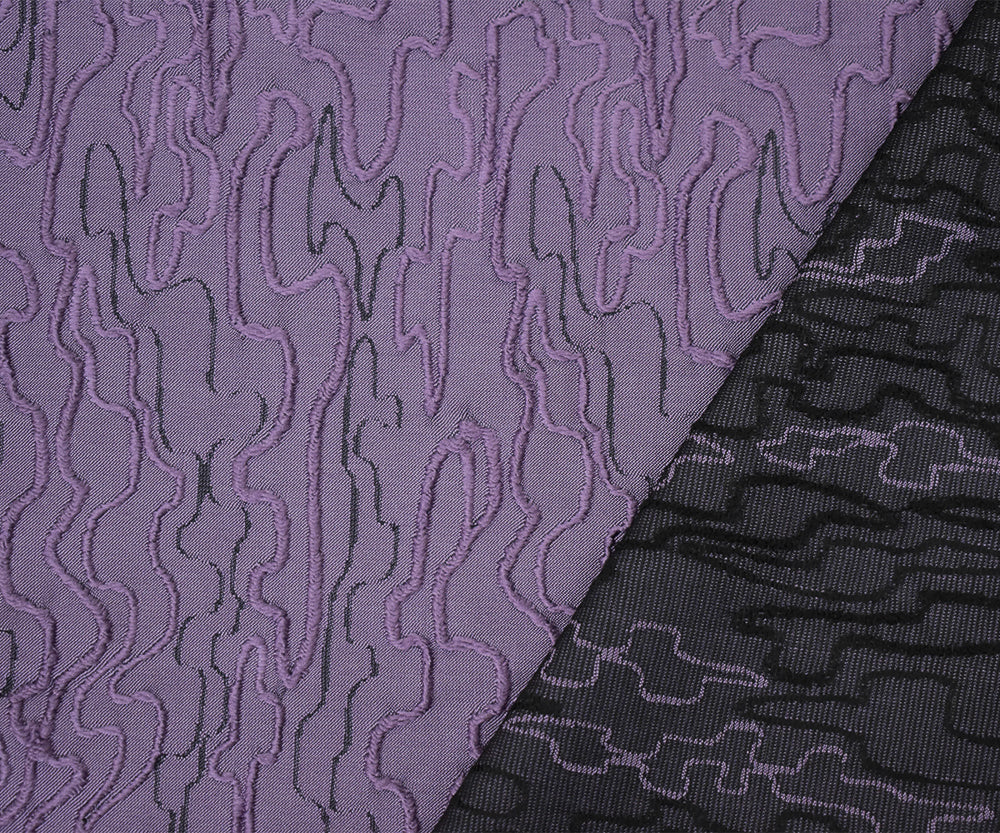 Purple-Black Polyester Abstract Embroidered Jacquard Woven Fabric - Image 3