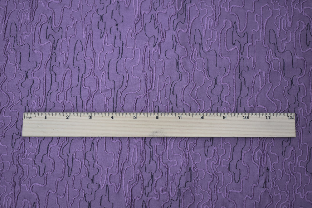 Purple-Black Polyester Abstract Embroidered Jacquard Woven Fabric - Image 5