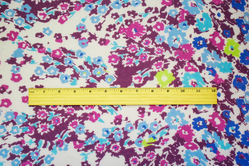 Purple-Blue-Multi Polyester Floral Printed Chiffon Woven Fabric - Image 2