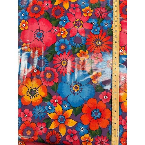 Purple Floral Oilcloth Fabric - Reorderable - Image 2