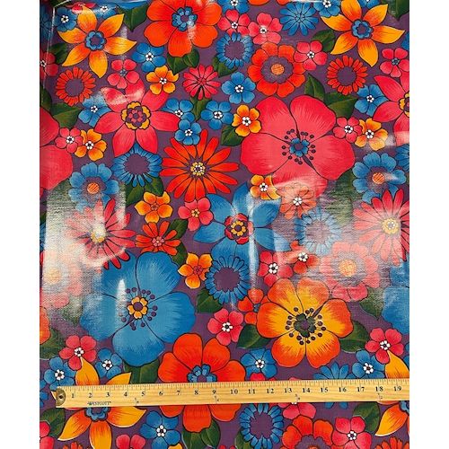 Purple Floral Oilcloth Fabric - Reorderable - Image 3