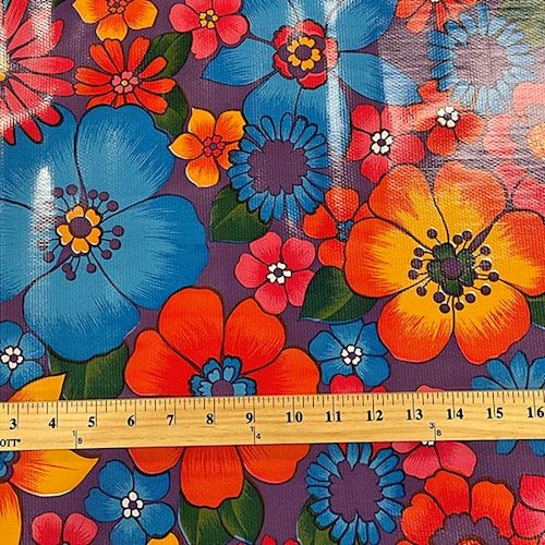 Purple Floral Oilcloth Fabric - Reorderable - Image 4