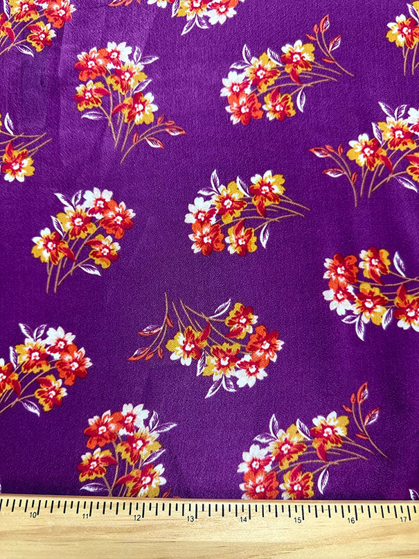 Purple Floral Print Sueded Poly Charmeuse Fabric - Image 3