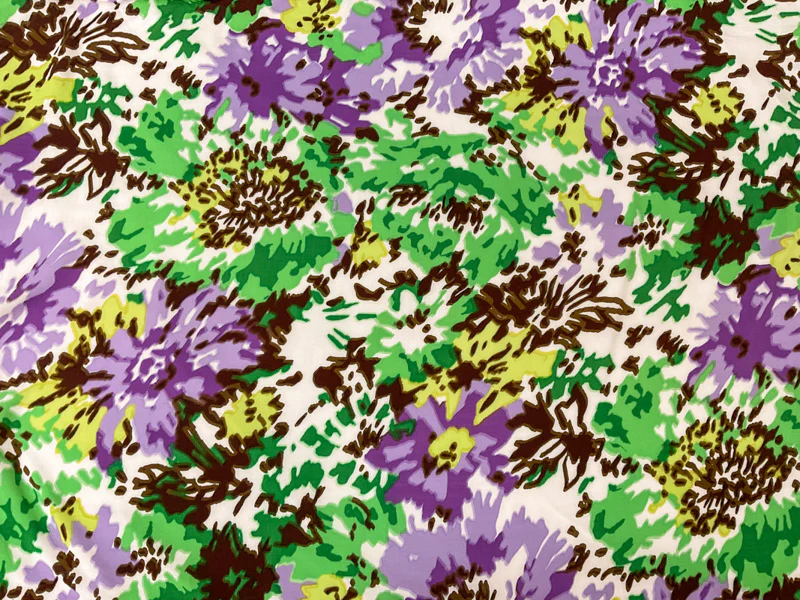 Purple-Green-Multi Rayon Abstract Floral Printed Voile Woven Fabric - Image 3