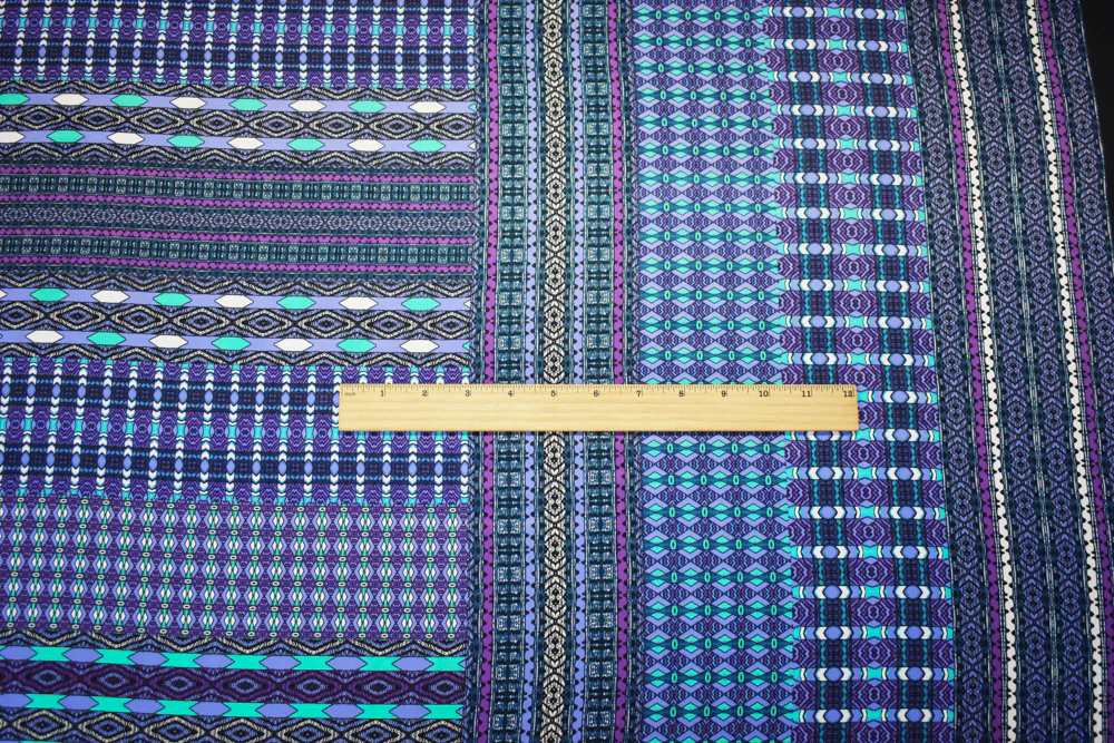 Purple-Inidigo-Multi Poly Aztec Border Printed Charmeuse Woven Fabric - Image 4