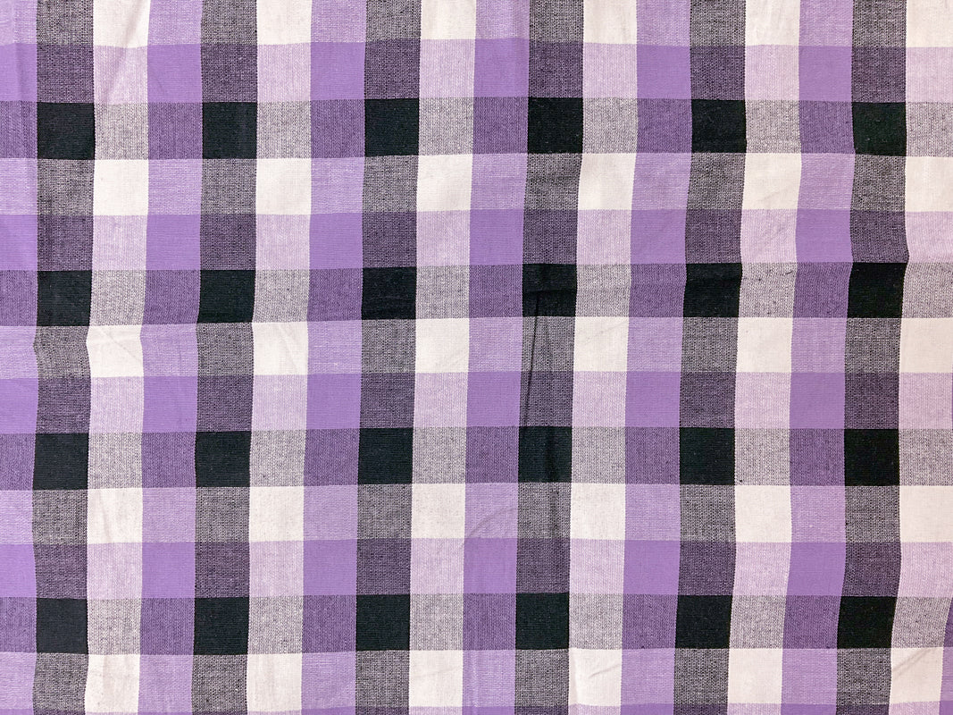Purple-Multi Cotton Spandex Stretch Check Gingham Woven Fabric - Image 3