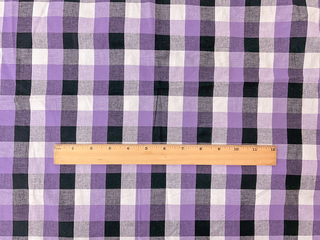 Purple-Multi Cotton Spandex Stretch Check Gingham Woven Fabric - Image 4