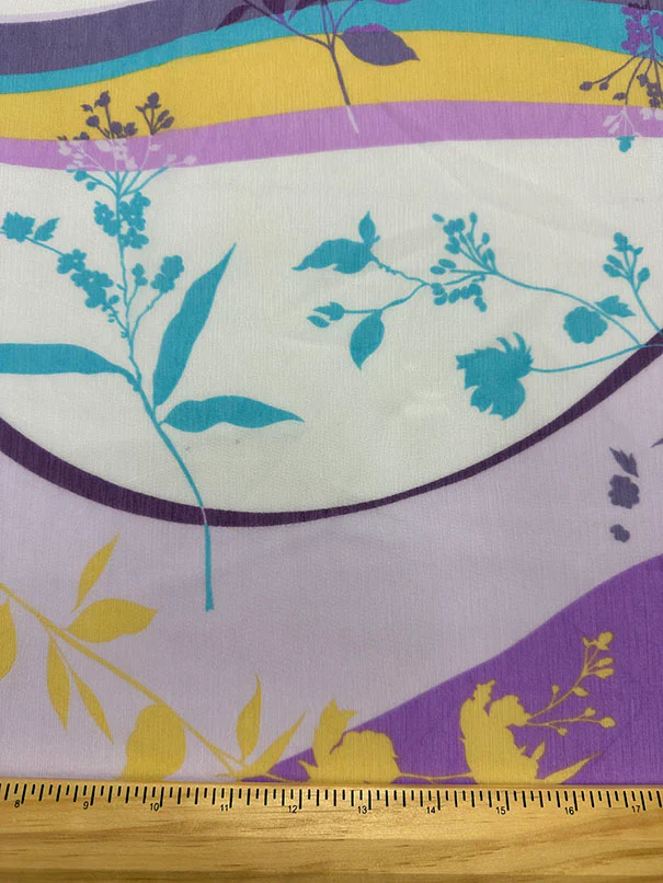 Purple Multi Floral Crinkled Poly Chiffon Fabric - Image 3