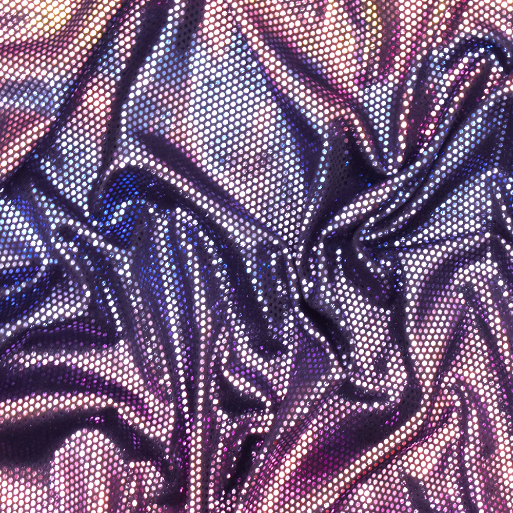Purple-Multi Hologram Micro Dot Foil Printed Stretch Activewear Fabric - Image 2