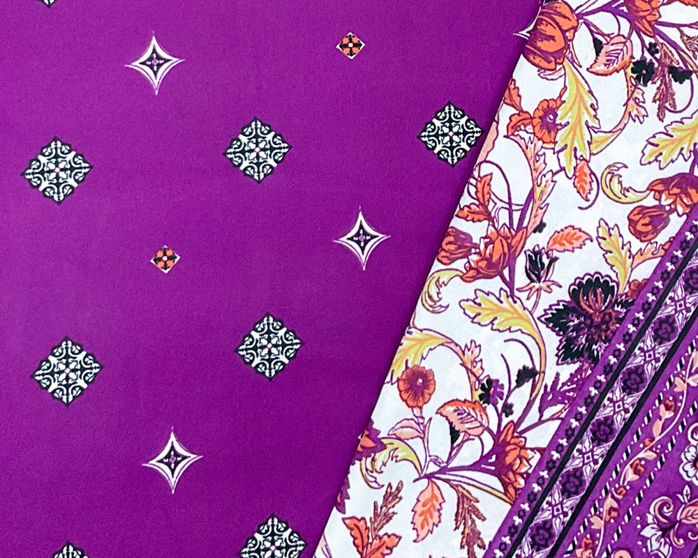 Purple-Multi Poly Border Print Momie Georgette Woven Fabric - Image 2
