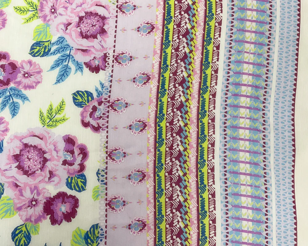 Purple-Multi Poly Floral Border Print Yoryu Chiffon Woven Fabric - Image 3