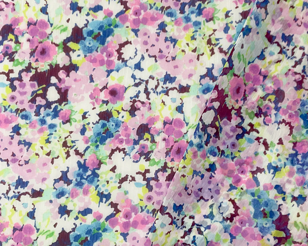 Purple-Multi Poly Floral Print Crinkle Yoryu Chiffon Woven Fabric - Image 2