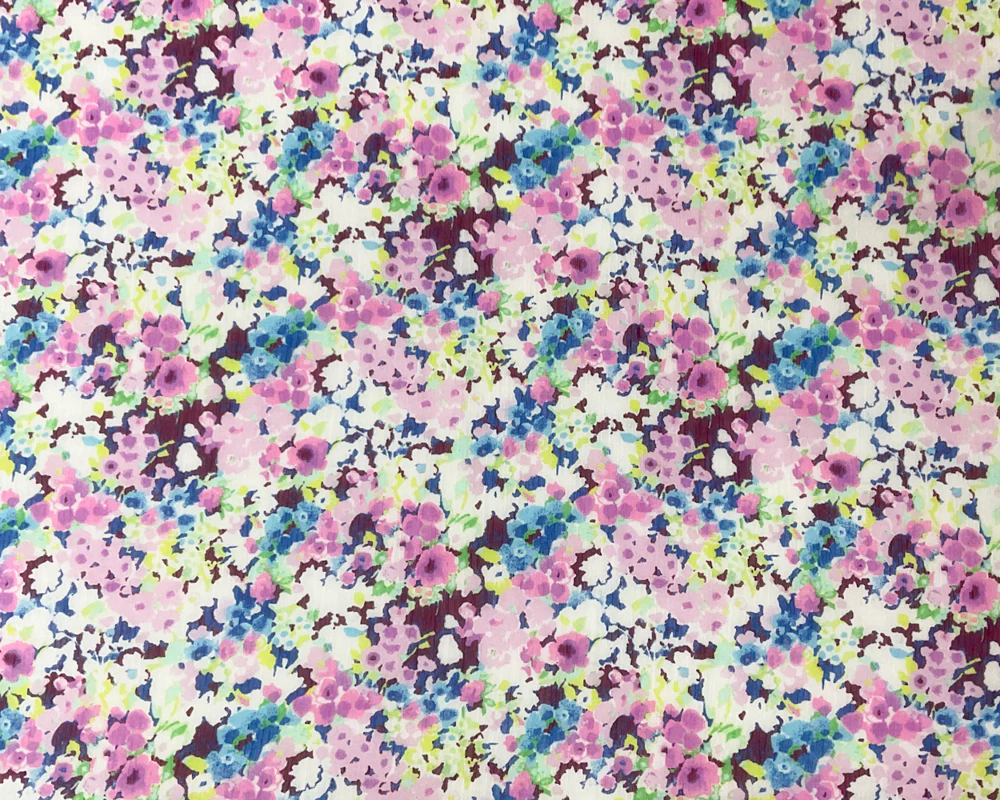 Purple-Multi Poly Floral Print Crinkle Yoryu Chiffon Woven Fabric - Image 3