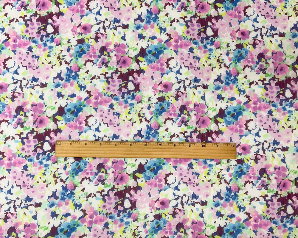 Purple-Multi Poly Floral Print Crinkle Yoryu Chiffon Woven Fabric - Image 4