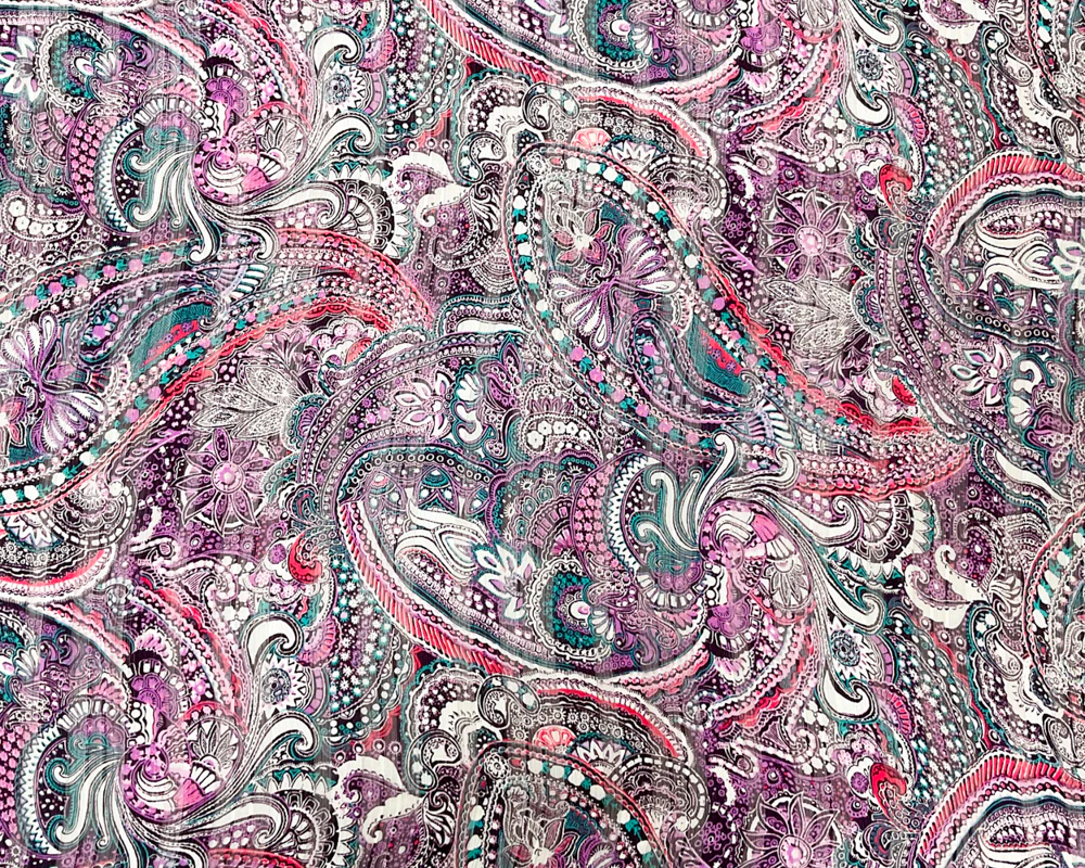 Purple-Multi Poly Paisley Print Satin Stripe Chiffon Woven Fabric - Image 3