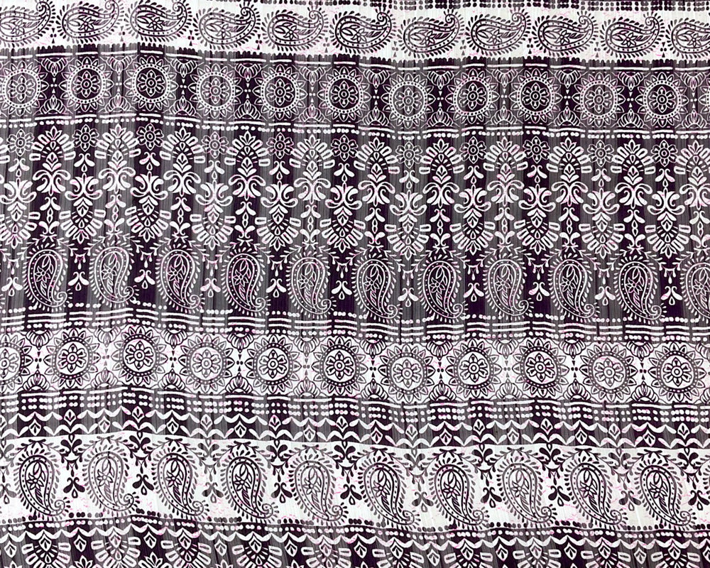 Purple-Multi Poly Paisley Print Satin Stripe Chiffon Woven Fabric - Image 3