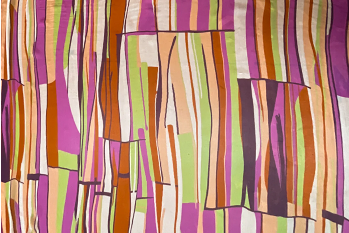 Purple-Multi Silk Abstract Stripe Printed Crinkle Chiffon Woven Fabric - Image 2
