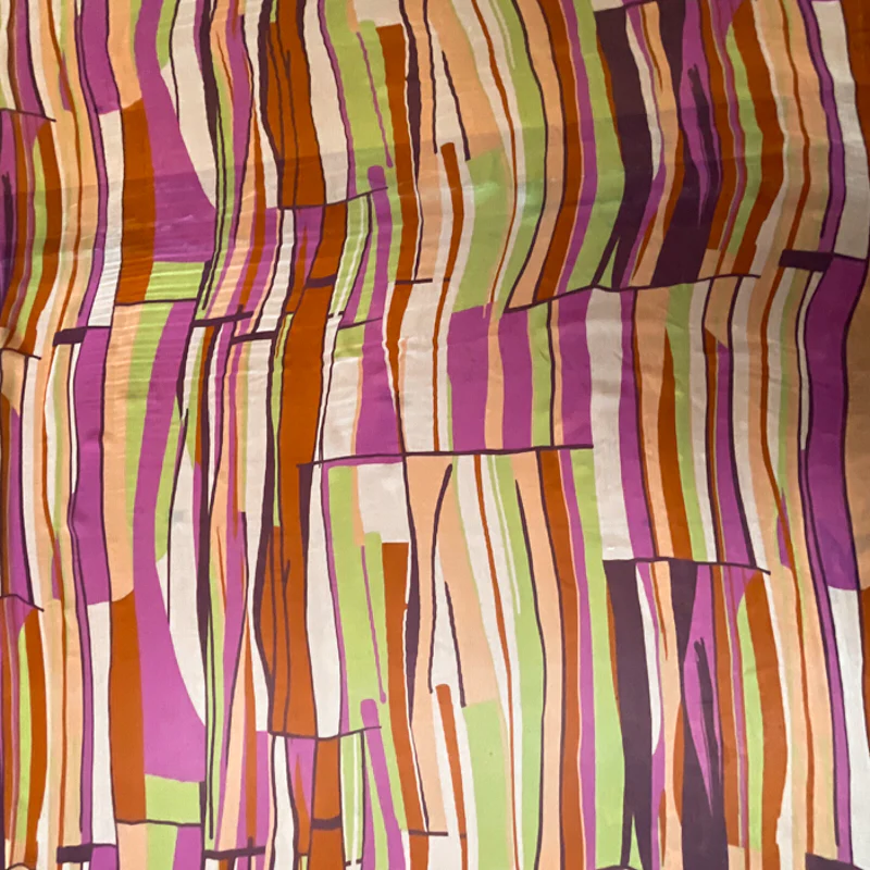 Purple-Multi Silk Abstract Stripe Printed Crinkle Chiffon Woven Fabric - Image 3