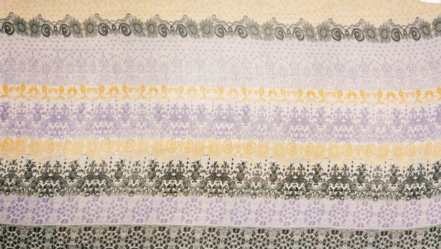 Purple-Multi Silk Floral Lace-Like Printed Chiffon Woven Fabric - Image 2