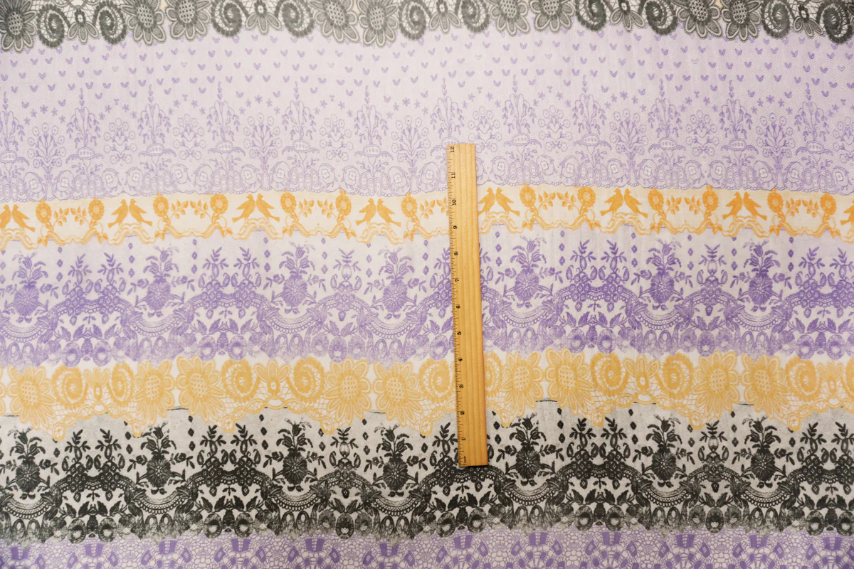 Purple-Multi Silk Floral Lace-Like Printed Chiffon Woven Fabric - Image 5