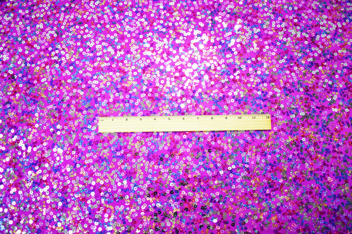 Purple-Pink-Multi Nylon Poly Sequined Stretch Spandex Knit Fabric - Image 4