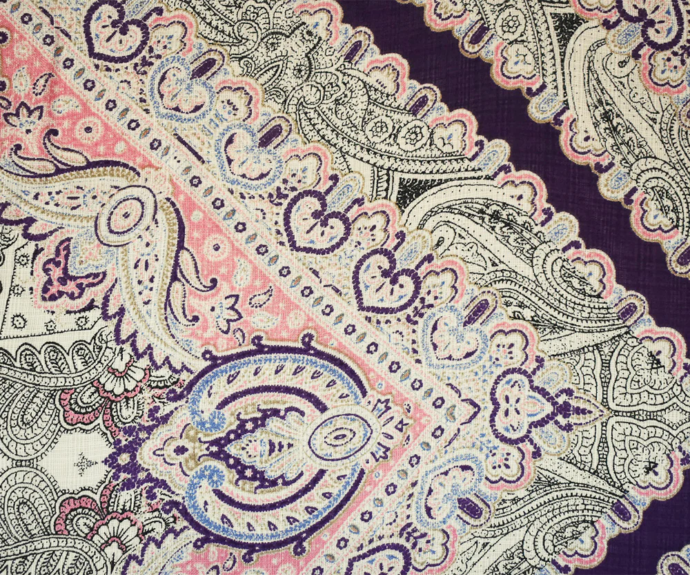 Purple-Pink-Multi Nylon Tile Baroque Printed Sheer Woven Fabric - Image 3