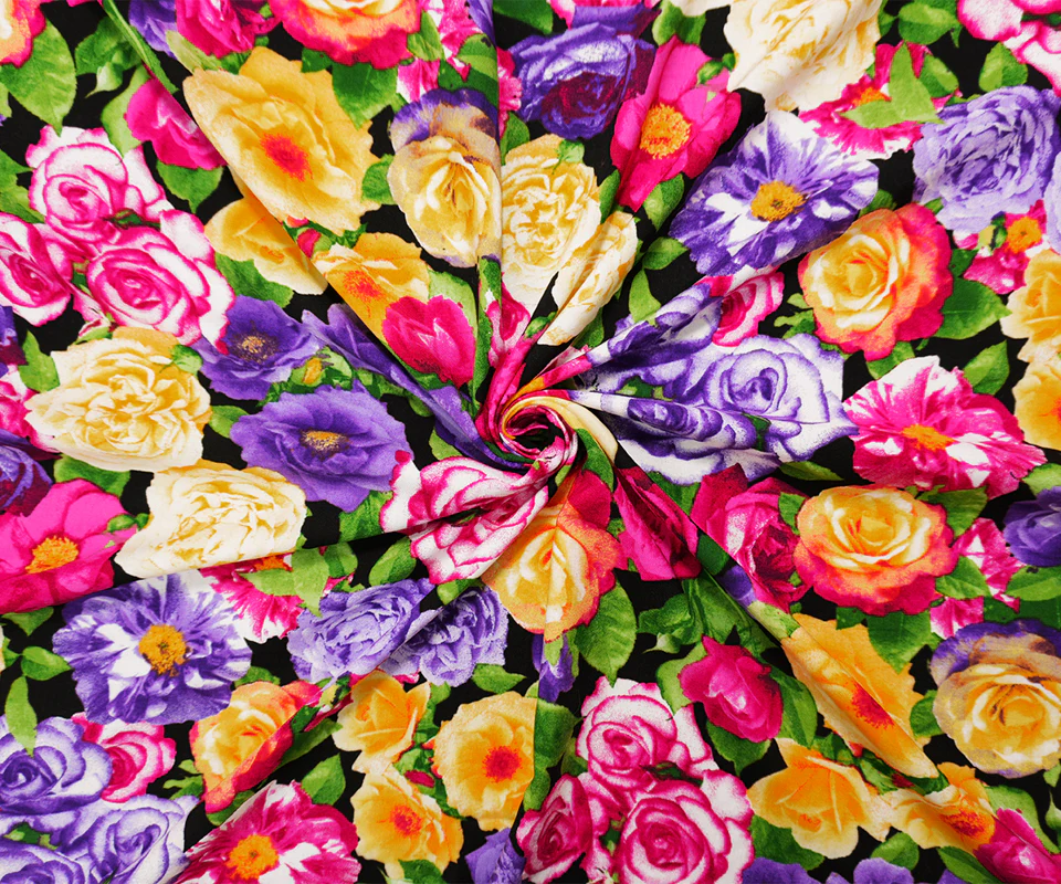 Purple-Pink-Multi Rayon Floral Printed Challis Woven Fabric - Image 4