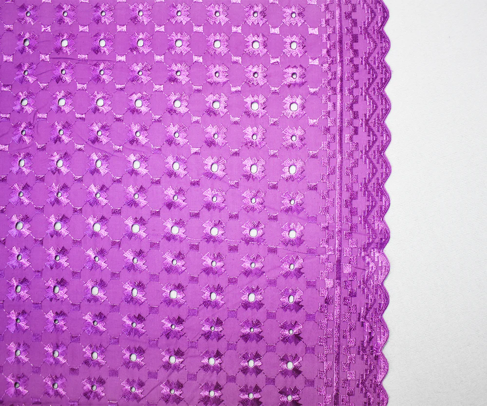 Purple Poly-Cotton Embroidered Geometric Pixel Scallop Woven Fabric - Image 3